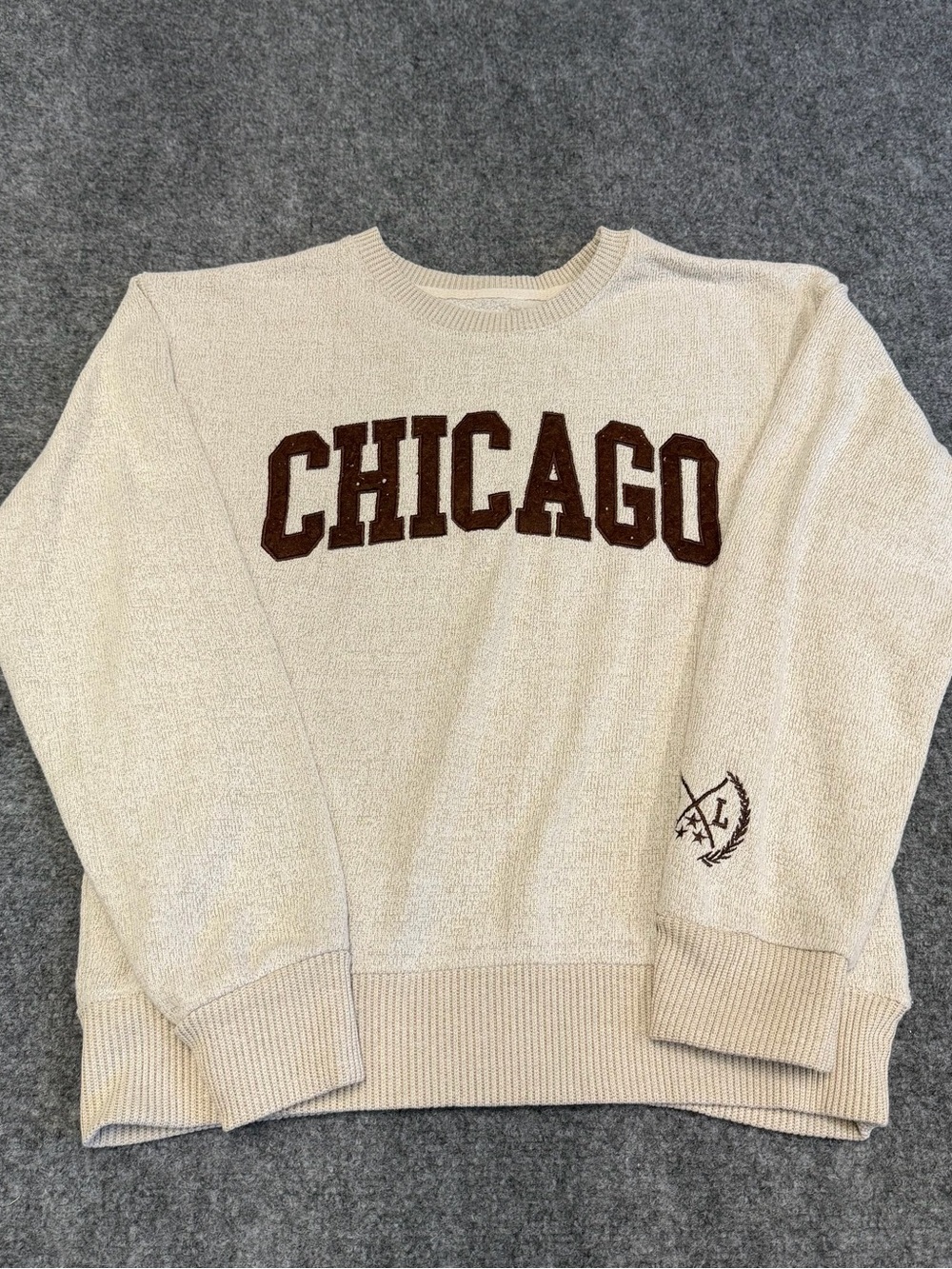 Chicago Crewneck Sweatshirt in Cream with Brown Lettering